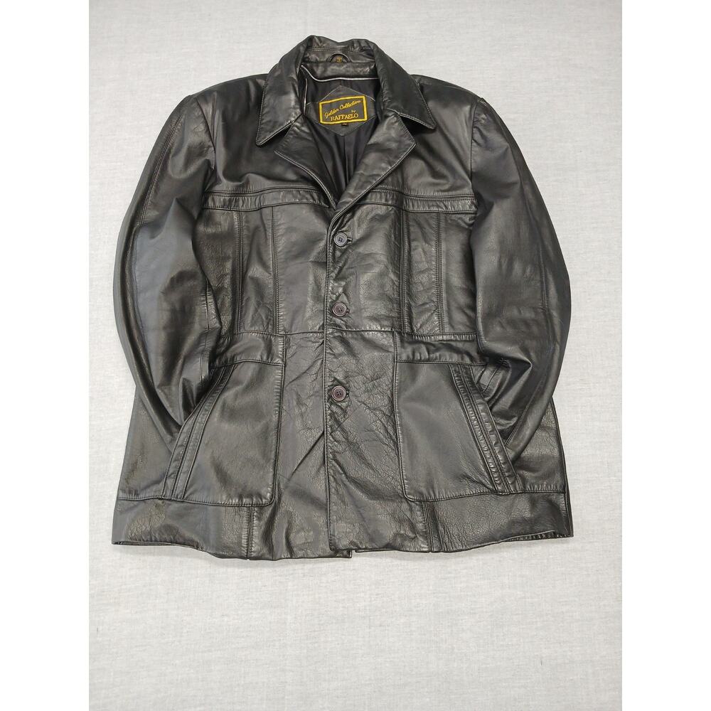 Raffaelo Leather Jacket Mens 42 Black Vintage Car Coat 100% Genuine Leather